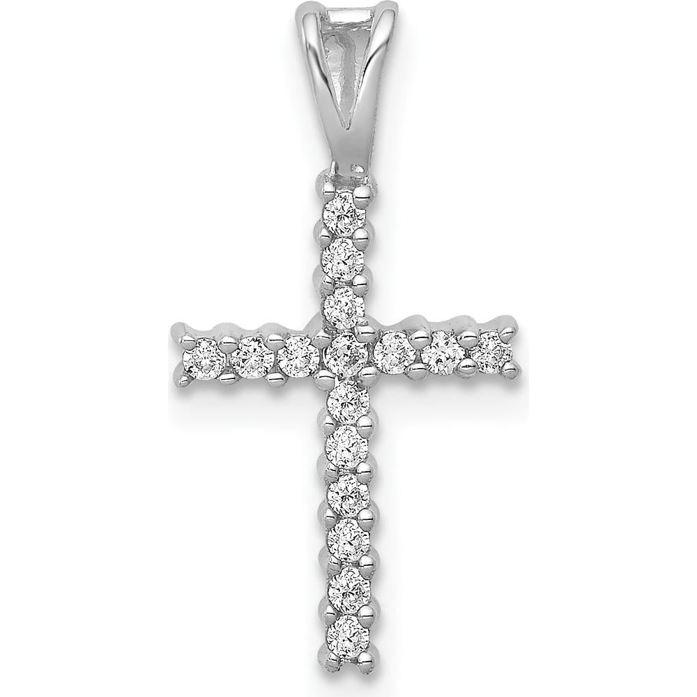 14K White Gold 1/6 Carat Round Diamond Cross Pendant with Prong Setting by Monteluci Fine Jewelry