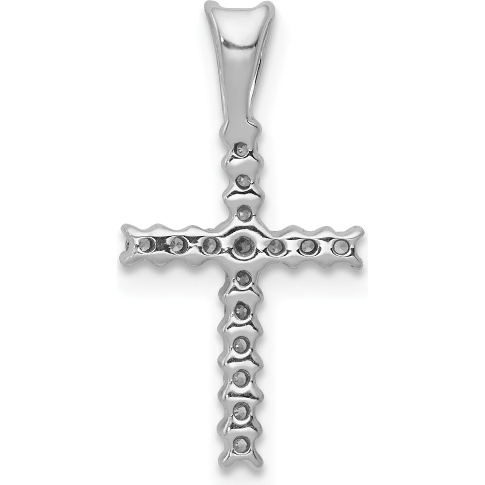 14K White Gold 1/6 Carat Round Diamond Cross Pendant with Prong Setting by Monteluci Fine Jewelry