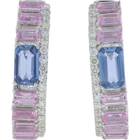 14K White Gold 1.60 Carat Pink & Blue Sapphire Hoops with Diamond Accents - 1.60 Carat Total Sapphire Weight