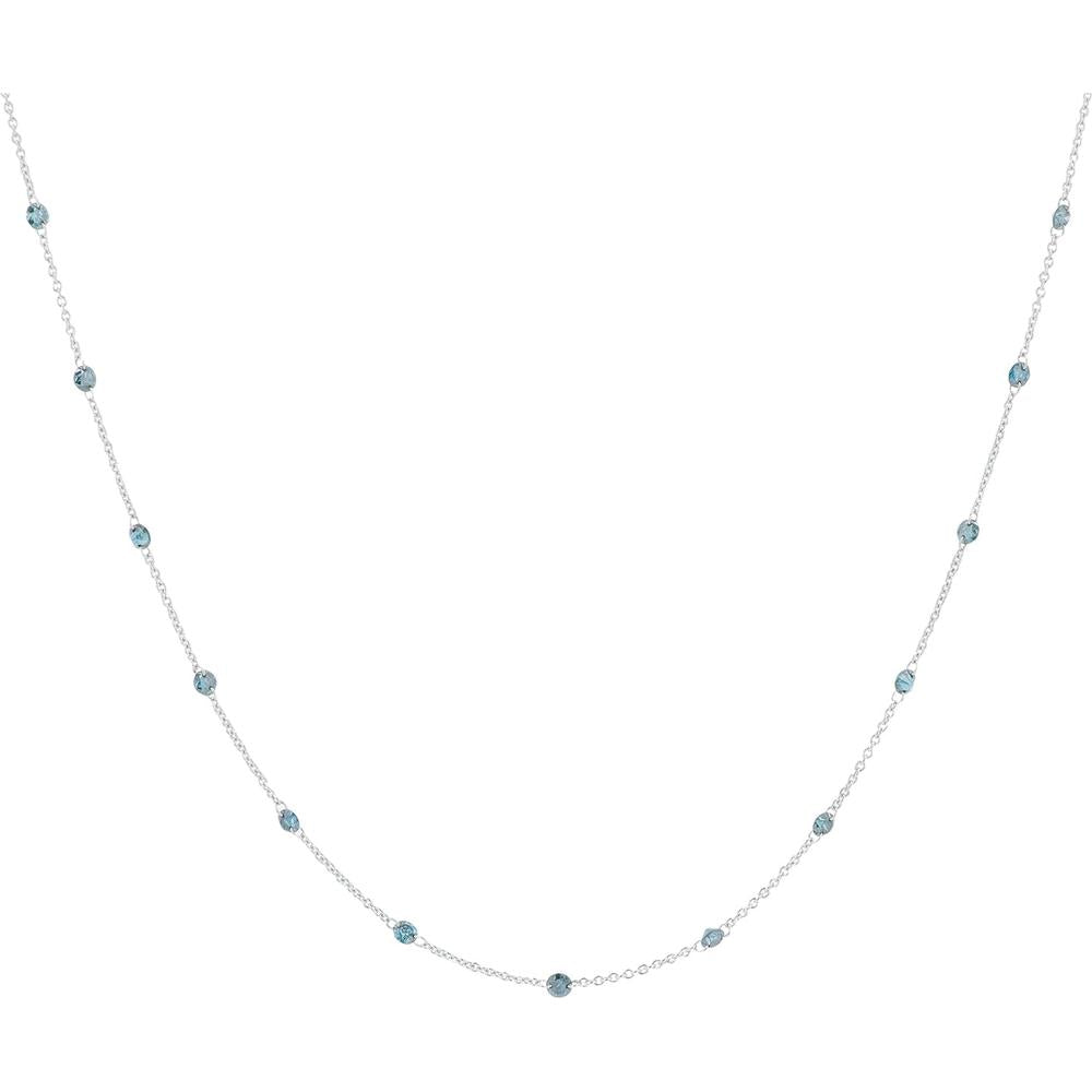 14K White Gold 1.62 Carat Blue Diamond Station Necklace - Treated Blue Diamonds