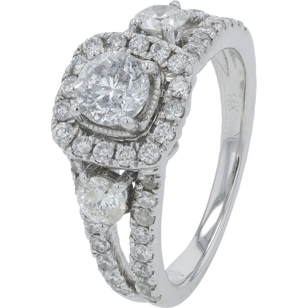 14K White Gold 1.68 Carat Diamond Three - Stone Engagement Ring with Round Diamonds - 1.68 Carat Total Diamond Weight