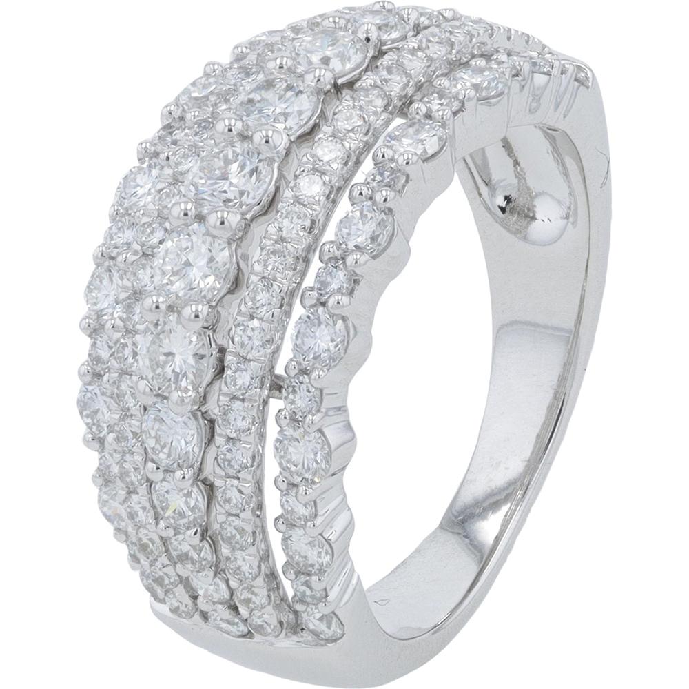 14K White Gold 1.73 Carat Lab Grown Round Diamond Band Ring with Pavé Accents