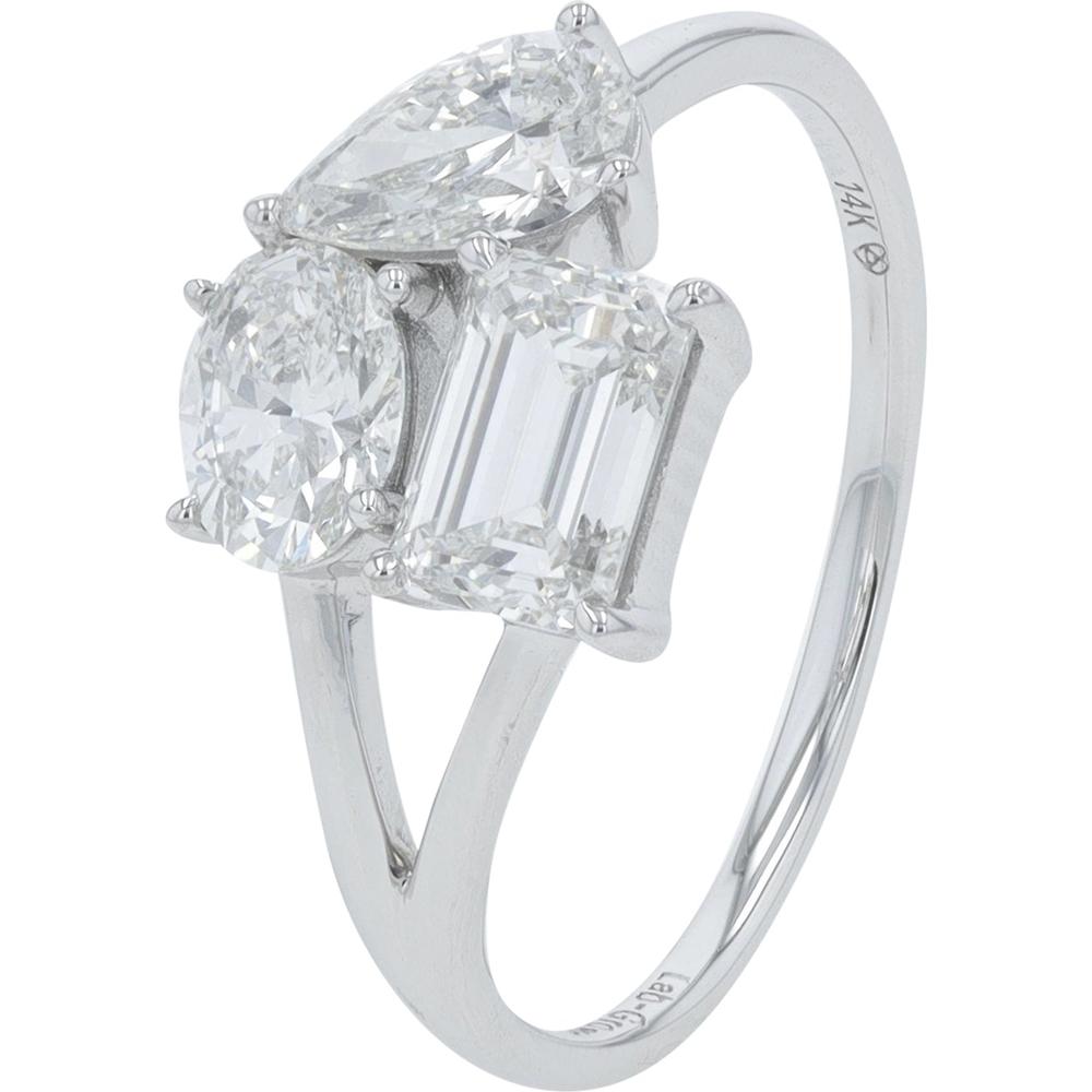14K White Gold 1.75 Carat Lab Grown Diamond Ring with Three - Prong Set Diamonds