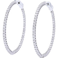 14K White Gold 1.75" Inside-Out Hoop Earrings with 3.00 Carat Total Diamond Weight