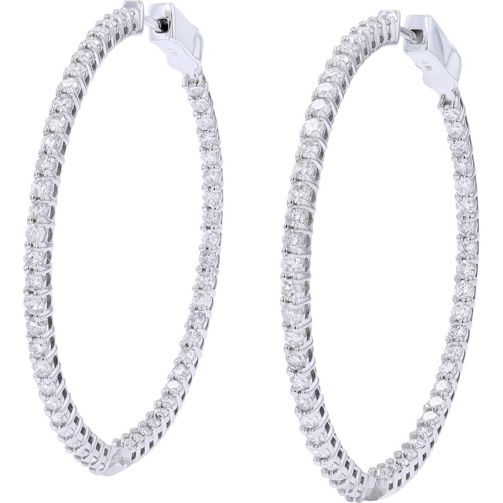 14K White Gold 1.75" Inside-Out Hoop Earrings with 3.00 Carat Total Diamond Weight
