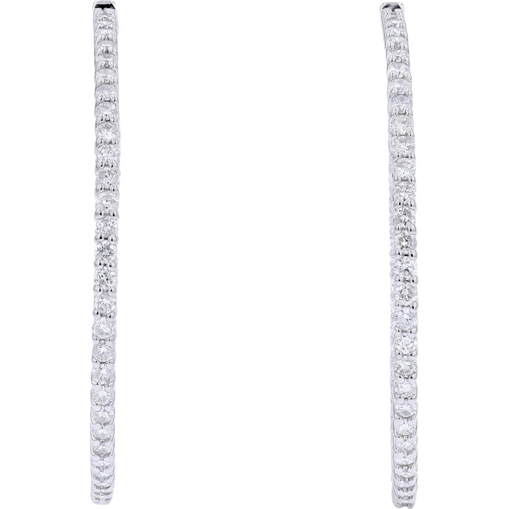 14K White Gold 1.75" Inside-Out Hoop Earrings with 3.00 Carat Total Diamond Weight