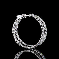 14K White Gold 1.75" Round Hoop Earrings with 56 Prong-Set Lab Diamonds - 3.16 Carats Total Diamond Weight - Covaloro Fine Jewelry