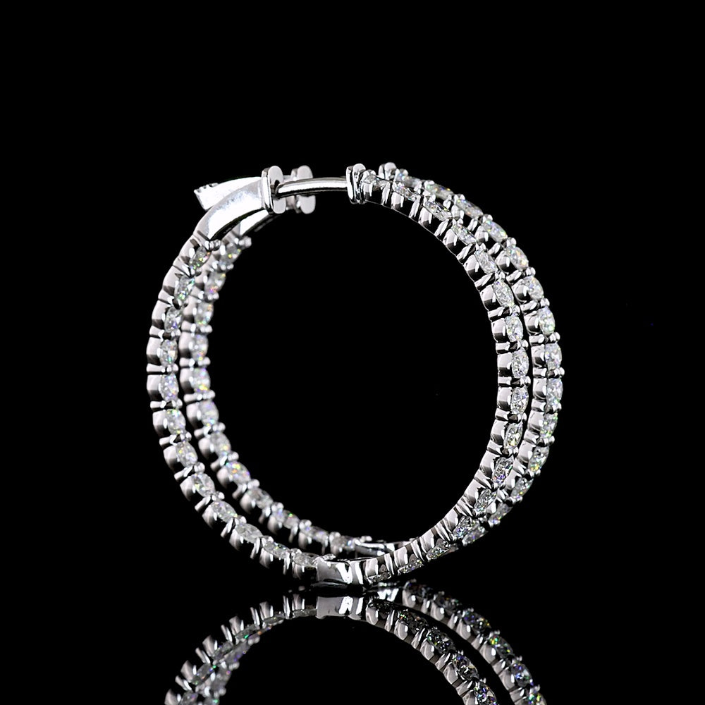 14K White Gold 1.75" Round Hoop Earrings with 56 Prong-Set Lab Diamonds - 3.16 Carats Total Diamond Weight - Covaloro Fine Jewelry