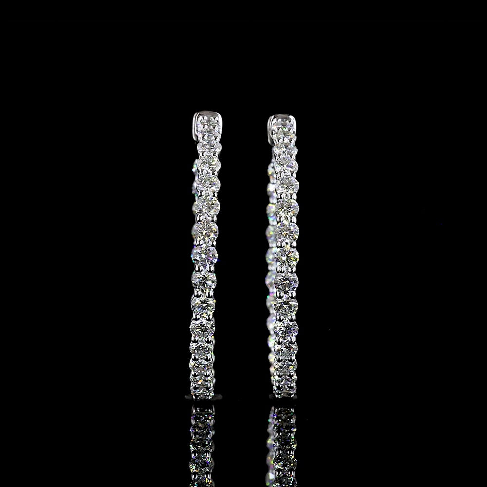 14K White Gold 1.75" Round Hoop Earrings with 56 Prong-Set Lab Diamonds - 3.16 Carats Total Diamond Weight - Covaloro Fine Jewelry