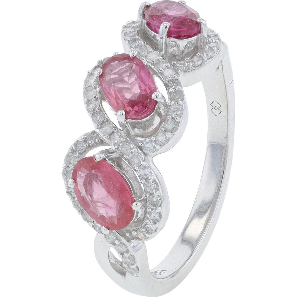 14K White Gold 1.80 Carat Ruby Ring with Diamond Halo - 0.33 Carat Total Diamond Weight