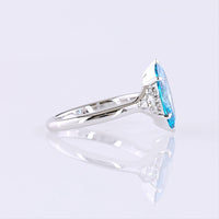 14K White Gold 1.84 Carats Total Weight Marquise Cut Fancy Vivid Blue Lab Diamond Ring with Brilliant Cut Diamond Accents - IGI Certified - Covaloro Fine Jewelry