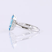 14K White Gold 1.84 Carats Total Weight Marquise Cut Fancy Vivid Blue Lab Diamond Ring with Brilliant Cut Diamond Accents - IGI Certified - Covaloro Fine Jewelry