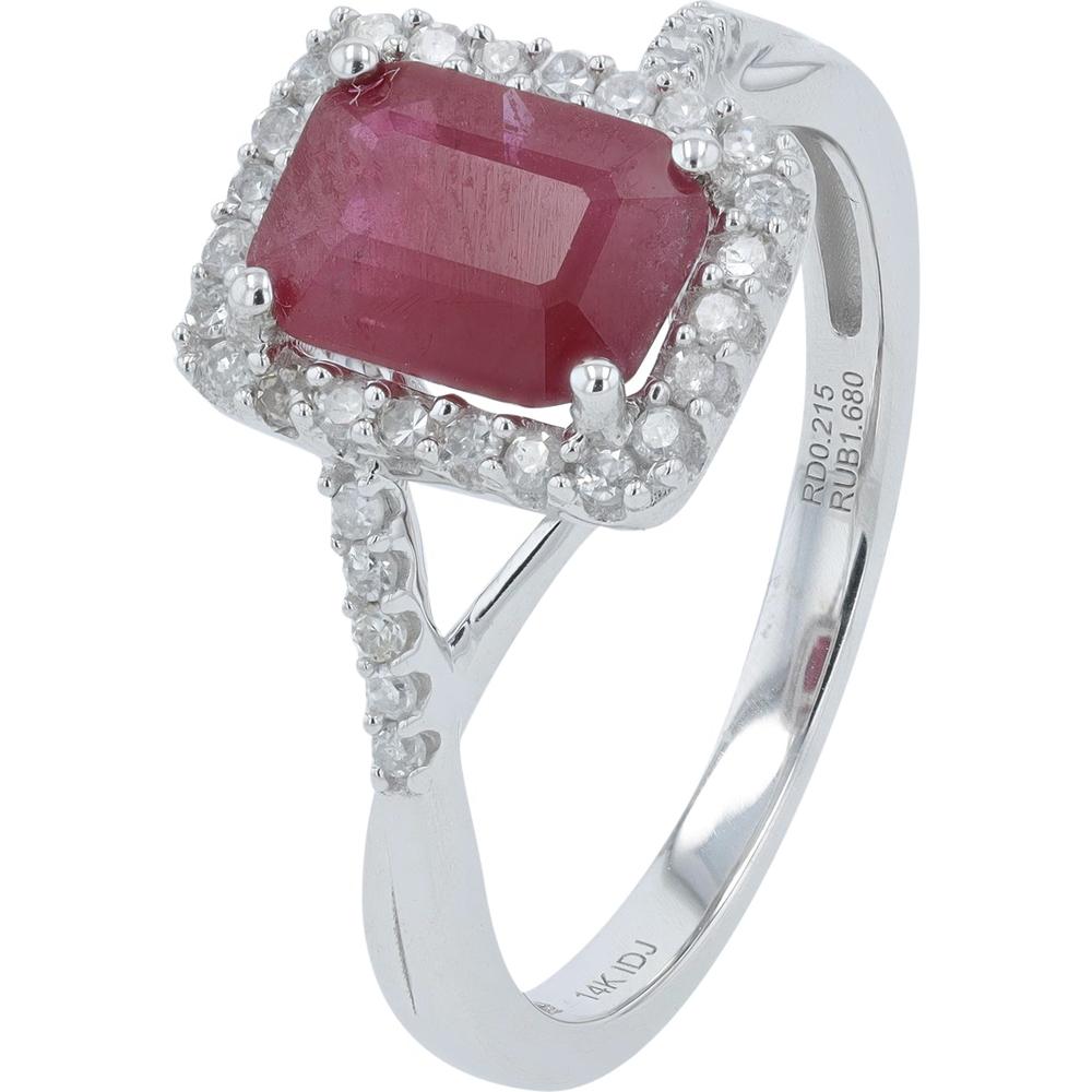 14K White Gold 1.85 Carat Ruby and Diamond Halo Ring with 0.21 Carats Total Diamond Weight