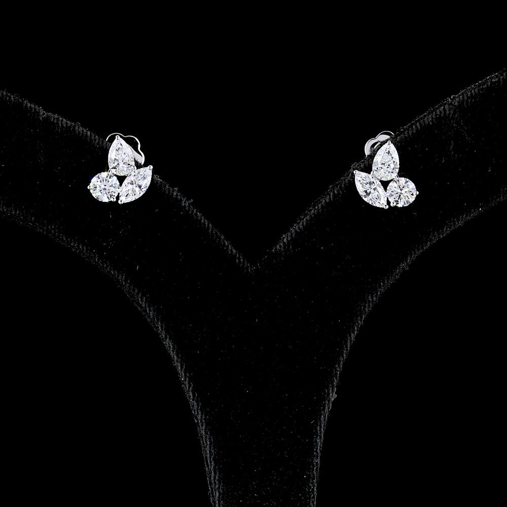 14K White Gold 1.88 Carats Total Weight Pear Shape Diamond Cluster Stud Earrings with Round and Marquise Cut Lab Diamonds - Covaloro Fine Jewelry