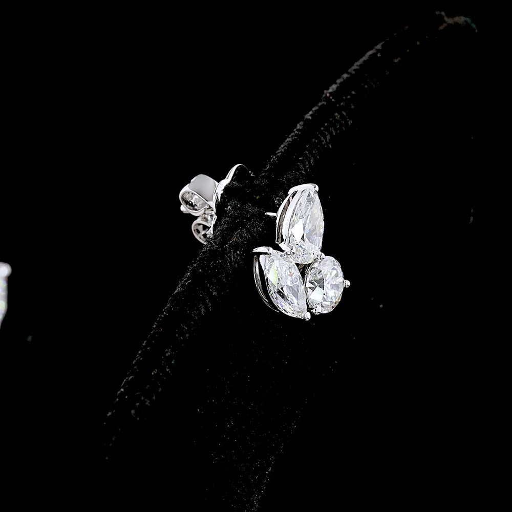 14K White Gold 1.88 Carats Total Weight Pear Shape Diamond Cluster Stud Earrings with Round and Marquise Cut Lab Diamonds - Covaloro Fine Jewelry