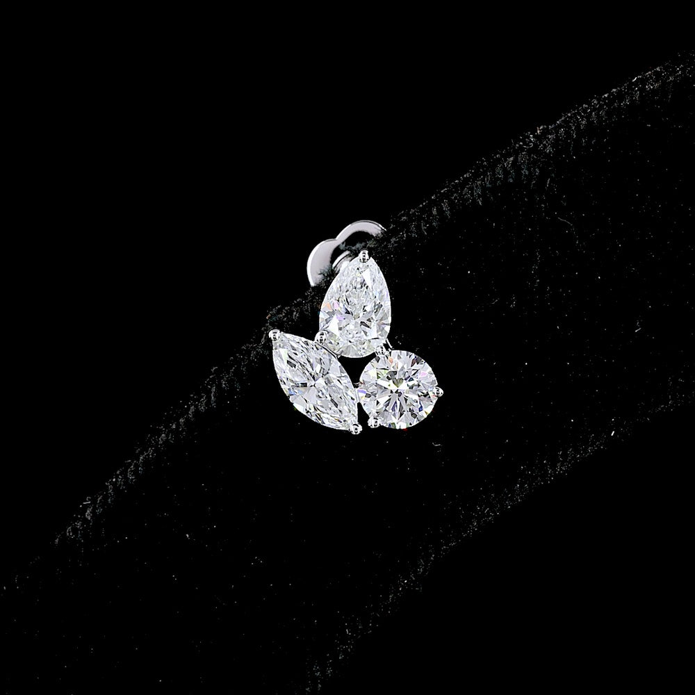 14K White Gold 1.88 Carats Total Weight Pear Shape Diamond Cluster Stud Earrings with Round and Marquise Cut Lab Diamonds - Covaloro Fine Jewelry