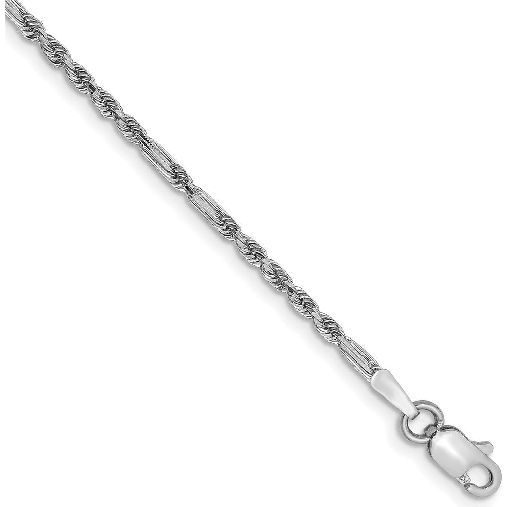 14K White Gold 1.8mm Diamond-Cut Milano Rope Chain Anklet - 9-inch Length with Lobster Clasp by Oro Pregiato