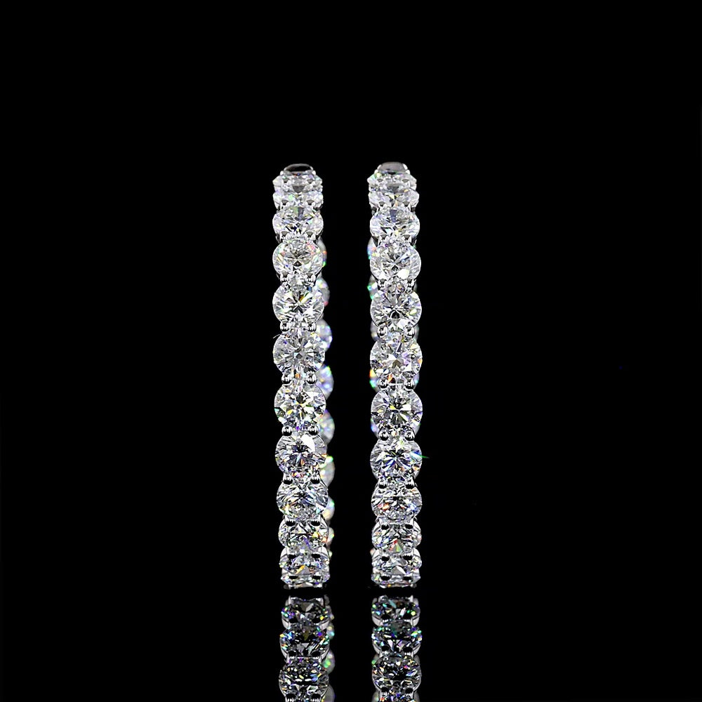 14K White Gold 1.9" Diamond Hoop Earrings with Prong Set Round Brilliant Cut Lab Diamonds - 12.73 Carat Total Weight - Covaloro Fine Jewelry
