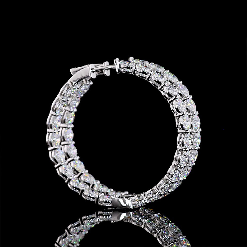 14K White Gold 1.9" Diamond Hoop Earrings with Prong Set Round Brilliant Cut Lab Diamonds - 12.73 Carat Total Weight - Covaloro Fine Jewelry