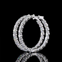 14K White Gold 1.9" Diamond Hoop Earrings with Prong Set Round Brilliant Cut Lab Diamonds - 12.73 Carat Total Weight - Covaloro Fine Jewelry
