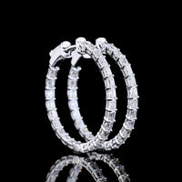 14K White Gold 1.92 Carat Medium Hoop Earrings with Prong Set Emerald Cut Lab Diamonds - E-F Color and VS1 Clarity - 46 Total Stones - Covaloro Fine Jewelry