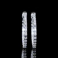 14K White Gold 1.92 Carat Medium Hoop Earrings with Prong Set Emerald Cut Lab Diamonds - E-F Color and VS1 Clarity - 46 Total Stones - Covaloro Fine Jewelry