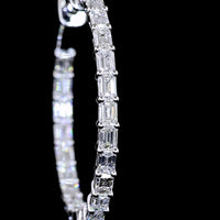 14K White Gold 1.92 Carat Medium Hoop Earrings with Prong Set Emerald Cut Lab Diamonds - E-F Color and VS1 Clarity - 46 Total Stones - Covaloro Fine Jewelry
