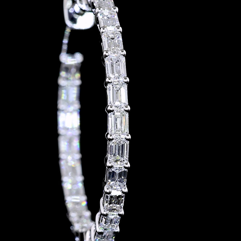 14K White Gold 1.92 Carat Medium Hoop Earrings with Prong Set Emerald Cut Lab Diamonds - E-F Color and VS1 Clarity - 46 Total Stones - Covaloro Fine Jewelry