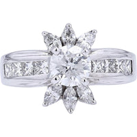 14K White Gold 1.94 Carats Total Diamond Engagement Ring with Round Center Stone