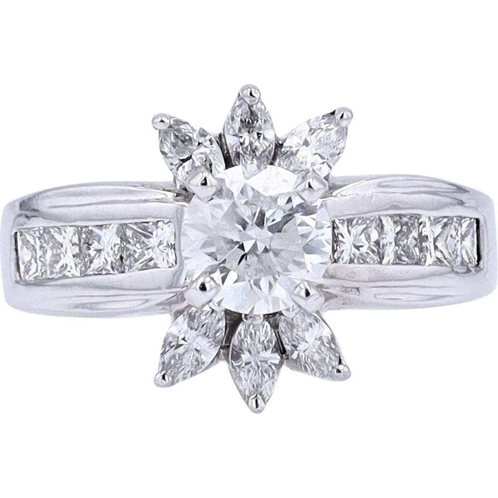 14K White Gold 1.94 Carats Total Diamond Engagement Ring with Round Center Stone