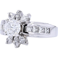 14K White Gold 1.94 Carats Total Diamond Engagement Ring with Round Center Stone
