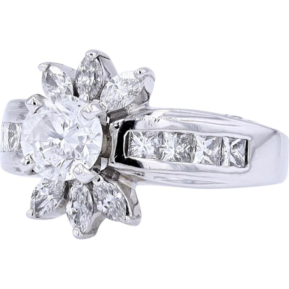14K White Gold 1.94 Carats Total Diamond Engagement Ring with Round Center Stone