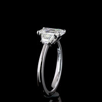 14K White Gold 1.95 Carat Three Stone Ring with Emerald Cut and Trapezoid Cut Lab Diamonds - F VS1 Center, North-South Prong Setting - Covaloro Fine Jewelry