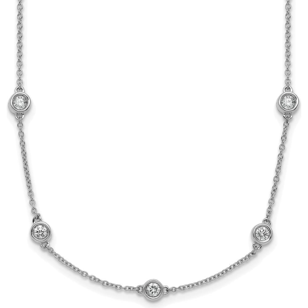 14K White Gold 1 Carat Bezel-set Diamond Cable Chain Necklace - 17 Diamond Stations - 18" by Oro Pregiato