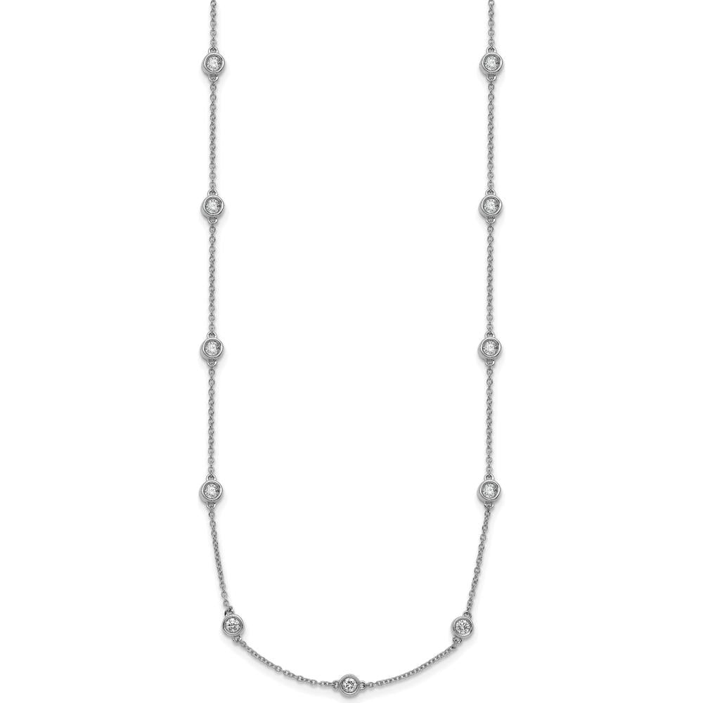 14K White Gold 1 Carat Bezel-set Diamond Cable Chain Necklace - 17 Diamond Stations - 18" by Oro Pregiato