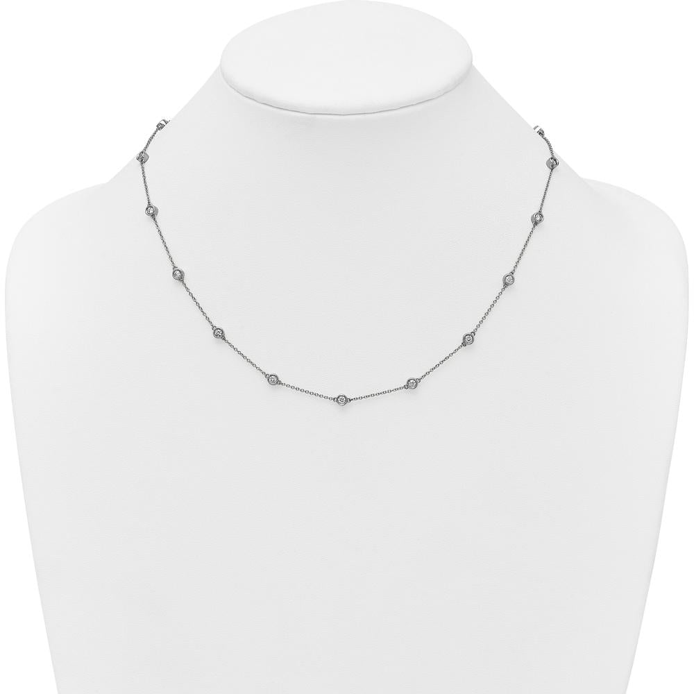 14K White Gold 1 Carat Bezel-set Diamond Cable Chain Necklace - 17 Diamond Stations - 18" by Oro Pregiato