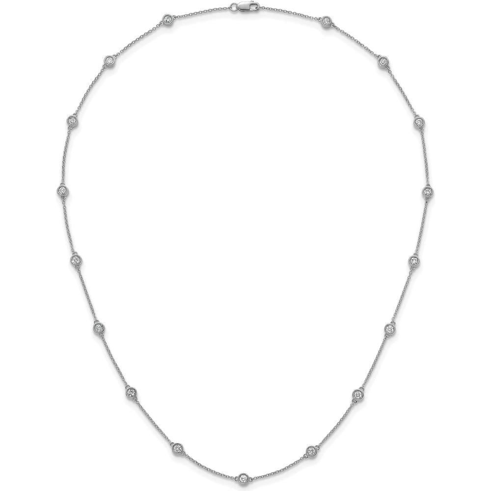 14K White Gold 1 Carat Bezel-set Diamond Cable Chain Necklace - 17 Diamond Stations - 18" by Oro Pregiato