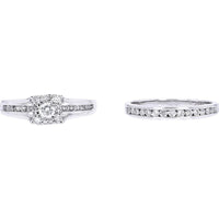 14K White Gold 1 Carat Diamond Bridal Set with Halo and Channel - Set Band - 1.00 Carat Total Diamond Weight