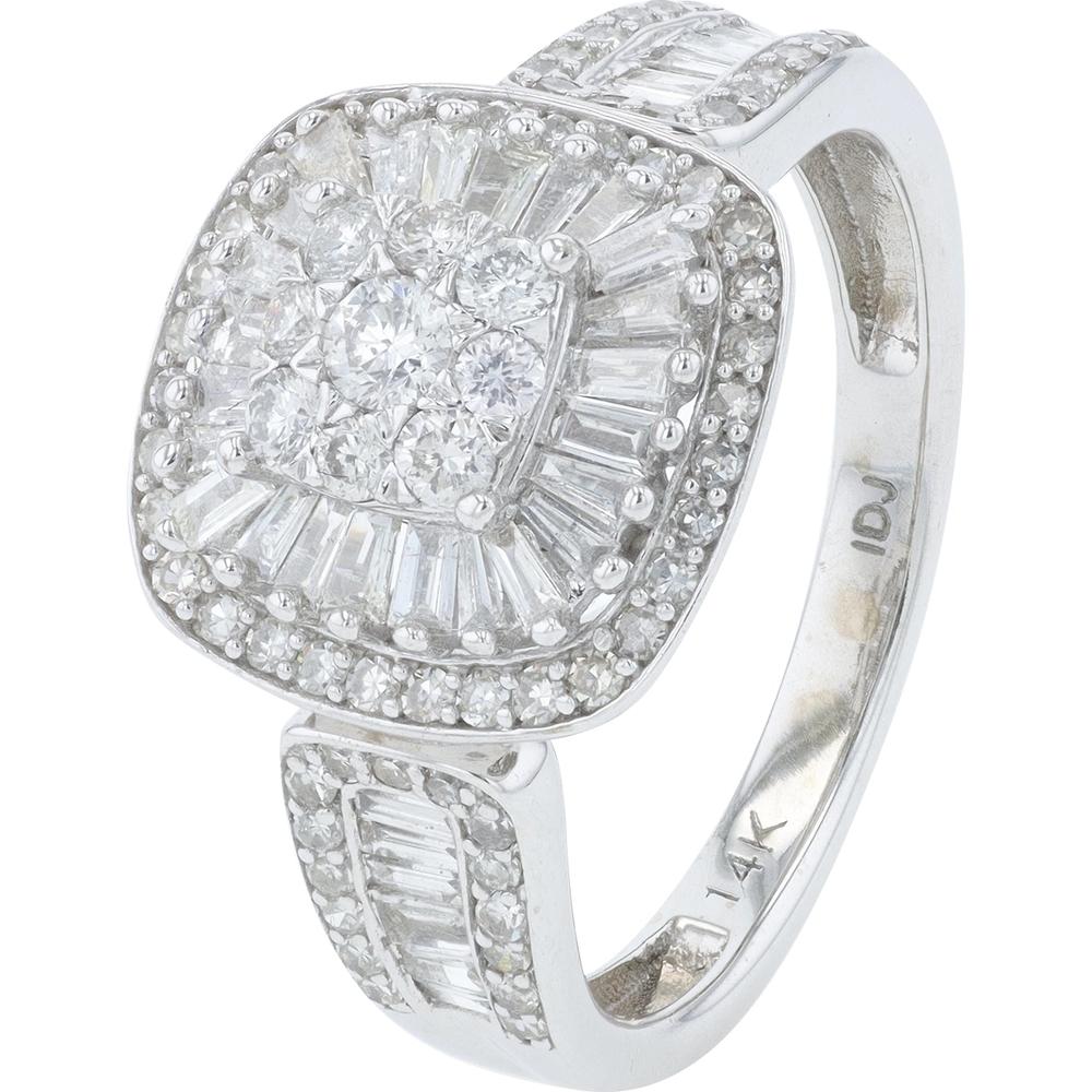 14K White Gold 1 Carat Diamond Cluster Ring - Brilliant Diamond Design
