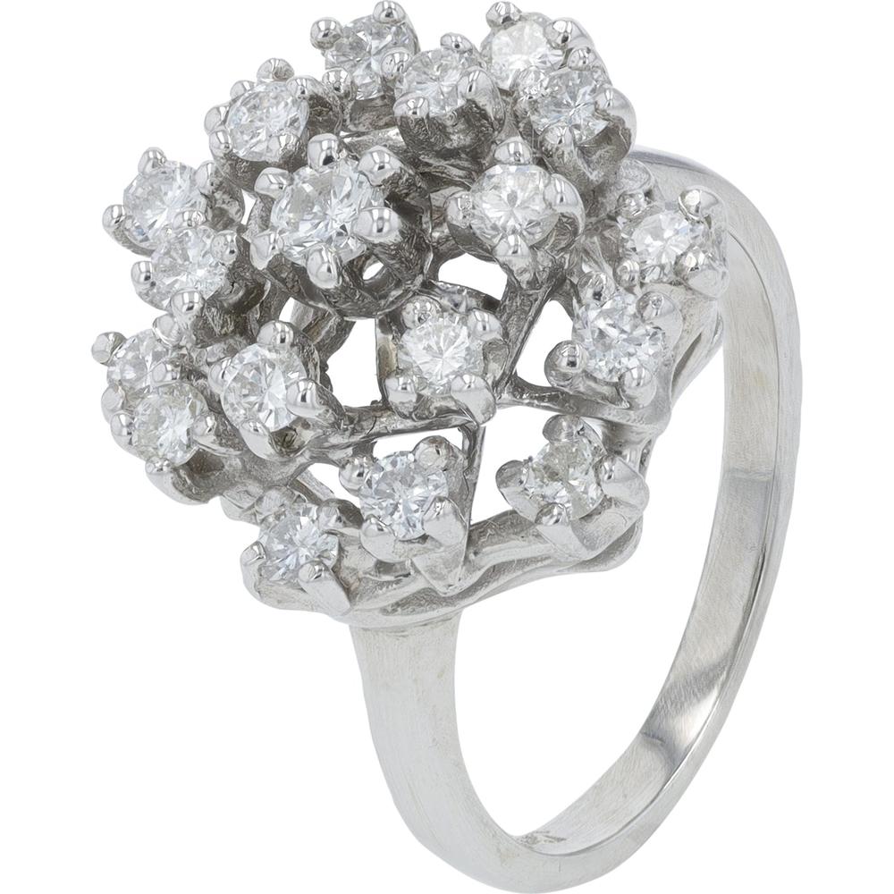 14K White Gold 1 Carat Diamond Cluster Ring - Round Prong Set Diamonds