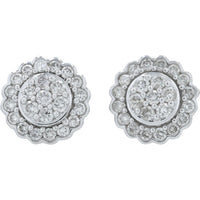 14K White Gold 1 Carat Diamond Cluster Stud Earrings - 1.00 Carat Total Diamond Weight