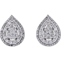 14K White Gold 1 Carat Diamond Drop Cluster Studs - Total Diamond Weight 1.00ct