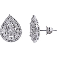 14K White Gold 1 Carat Diamond Drop Cluster Studs - Total Diamond Weight 1.00ct