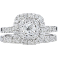 14K White Gold 1 Carat Diamond Halo Bridal Set with Round Diamonds - 1.00 Carat Total Diamond Weight