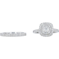 14K White Gold 1 Carat Diamond Halo Bridal Set with Round Diamonds - 1.00 Carat Total Diamond Weight