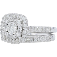 14K White Gold 1 Carat Diamond Halo Bridal Set with Round Diamonds - 1.00 Carat Total Diamond Weight