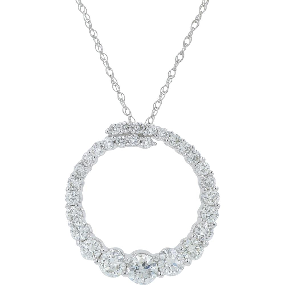 14K White Gold 1 Carat Diamond Halo Pendant Necklace with Milgrain Detail