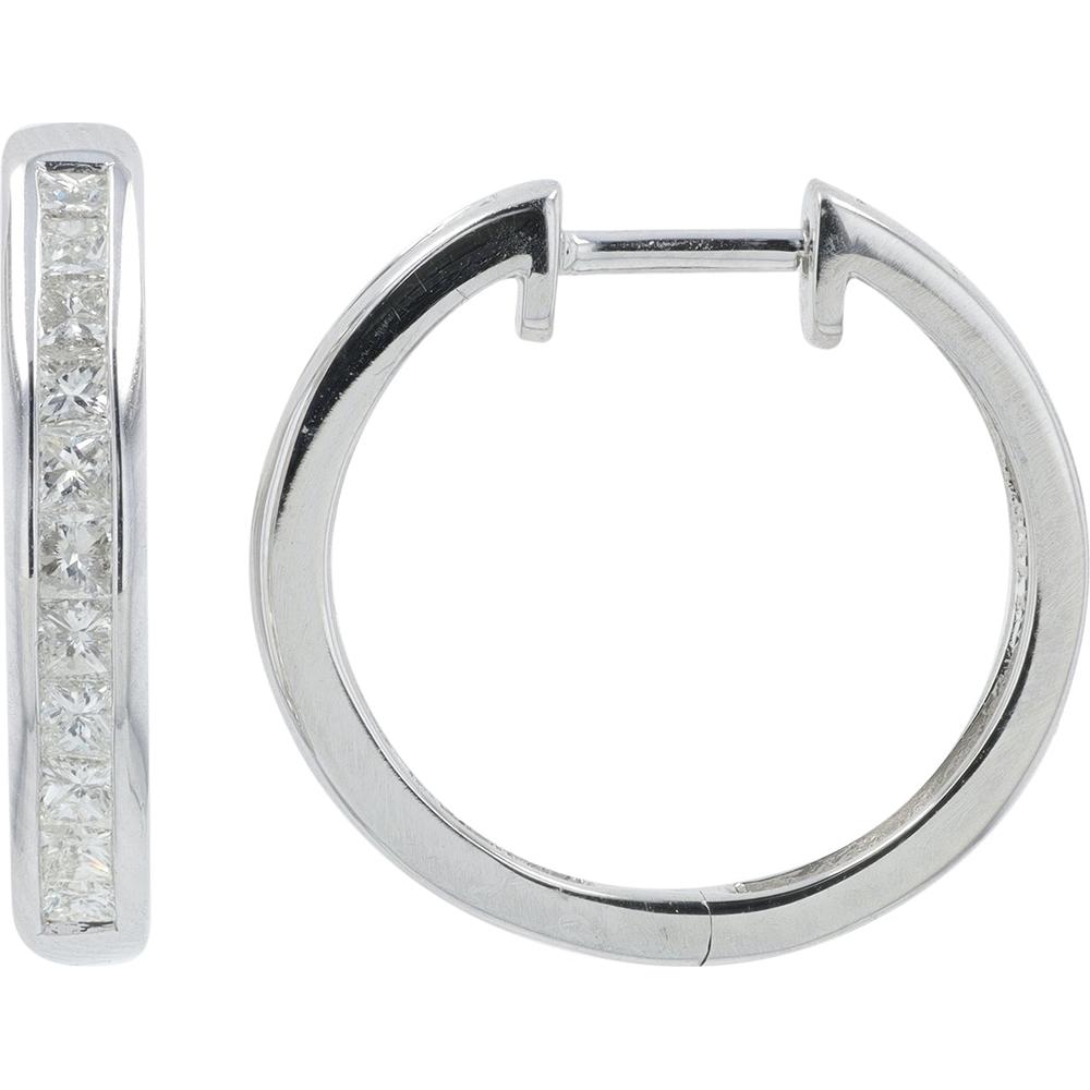 14K White Gold 1 Carat Diamond Hoop Earrings - 0.50 Carat Each Diamond Weight