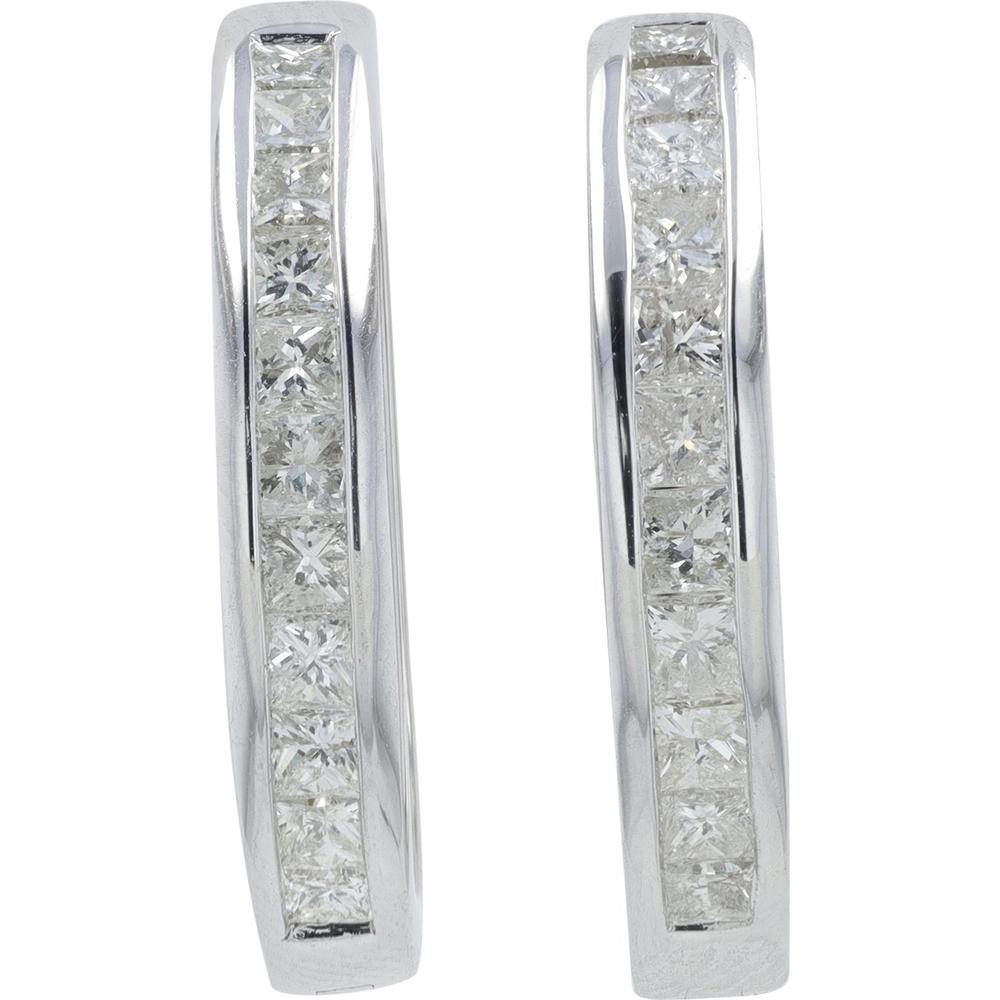 14K White Gold 1 Carat Diamond Hoop Earrings - 0.50 Carat Each Diamond Weight