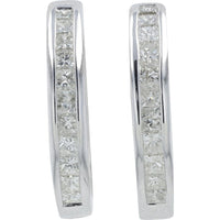 14K White Gold 1 Carat Diamond Hoop Earrings - 1.00 Carat Total Diamond Weight